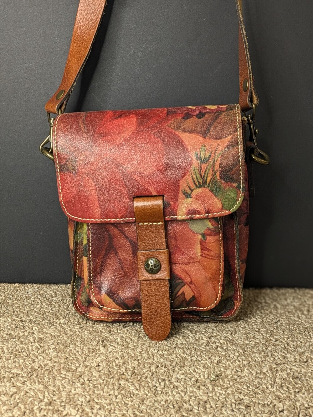 Patricia Nash Lari Crossbody Bag Vintage Floral Tooled Italian Leather Purse